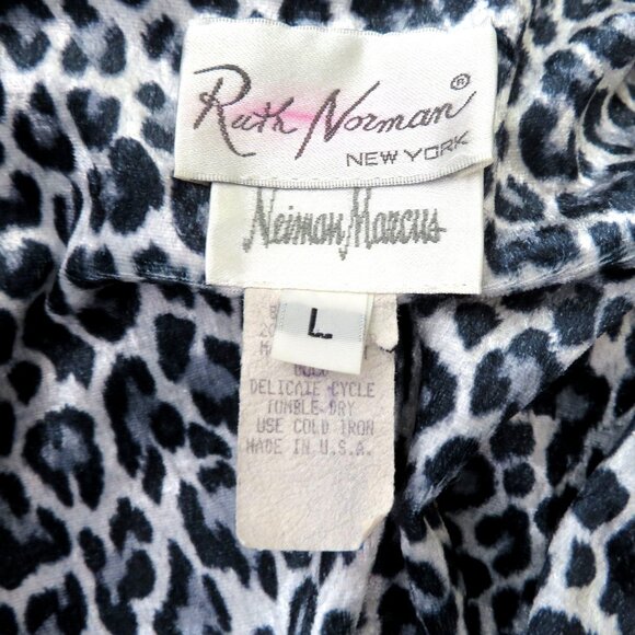 Vintage Neiman Marcus Black Velour Long Robe Leopard Print Collar Cuffs Zip L - Picture 11 of 12